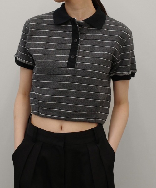 TODAYFUL(トゥデイフル)の「【TODAYFUL/トゥデイフル】Border Polo Tops/ボーダーポロトップス(ポロシャツ・レディース・チョコ/チャコールグレー・FREE)」の16枚目の写真