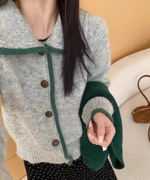 HALEY PESCA（ヘーリーペスカ）の「HALEY PESCA/襟付き　バイカラーフレンチニットカーディガン（カーディガン/ボレロ・レディース・ネイビー/グレー/アイボリー・FREE）」の3枚目の写真