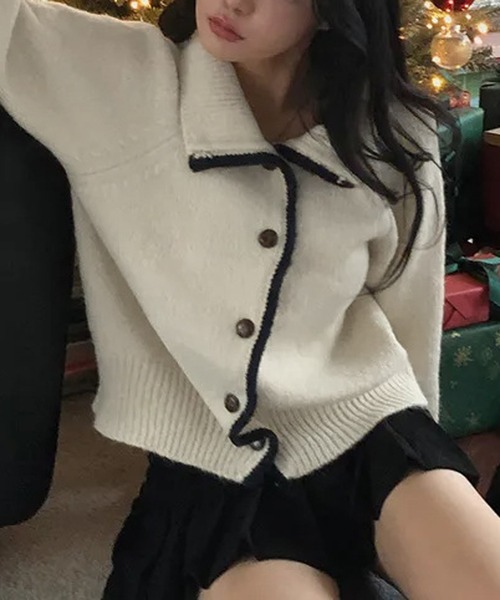 HALEY PESCA（ヘーリーペスカ）の「HALEY PESCA/襟付き　バイカラーフレンチニットカーディガン（カーディガン/ボレロ・レディース・ネイビー/グレー/アイボリー・FREE）」の6枚目の写真