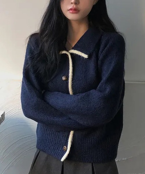 HALEY PESCA（ヘーリーペスカ）の「HALEY PESCA/襟付き　バイカラーフレンチニットカーディガン（カーディガン/ボレロ・レディース・ネイビー/グレー/アイボリー・FREE）」の12枚目の写真