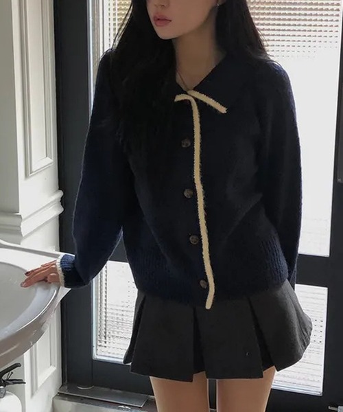 HALEY PESCA（ヘーリーペスカ）の「HALEY PESCA/襟付き　バイカラーフレンチニットカーディガン（カーディガン/ボレロ・レディース・ネイビー/グレー/アイボリー・FREE）」の14枚目の写真