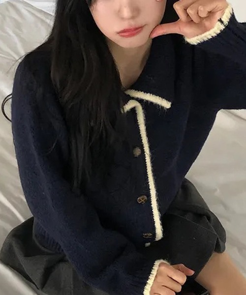 HALEY PESCA（ヘーリーペスカ）の「HALEY PESCA/襟付き　バイカラーフレンチニットカーディガン（カーディガン/ボレロ・レディース・ネイビー/グレー/アイボリー・FREE）」の15枚目の写真