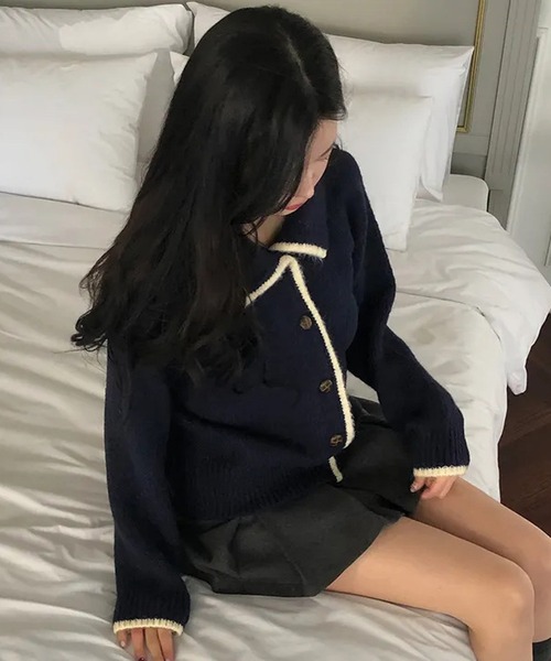 HALEY PESCA（ヘーリーペスカ）の「HALEY PESCA/襟付き　バイカラーフレンチニットカーディガン（カーディガン/ボレロ・レディース・ネイビー/グレー/アイボリー・FREE）」の16枚目の写真