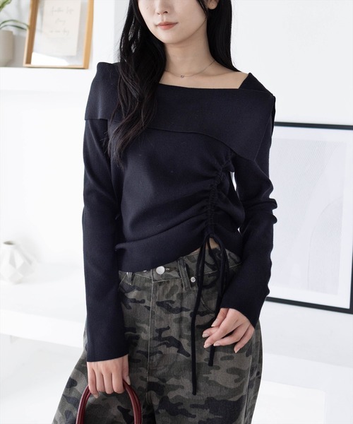 clear（クリア）の「サイドドロスト長袖ニットトップス［大人 カジュアル 着回し力抜群］≪AW新作≫（ニット/セーター・レディース・ブラック/アイボリー/グレー/チャコールグレー/イエロー/ラベンダー/ボルドー/ブラウン/ピンク・F）」の3枚目の写真