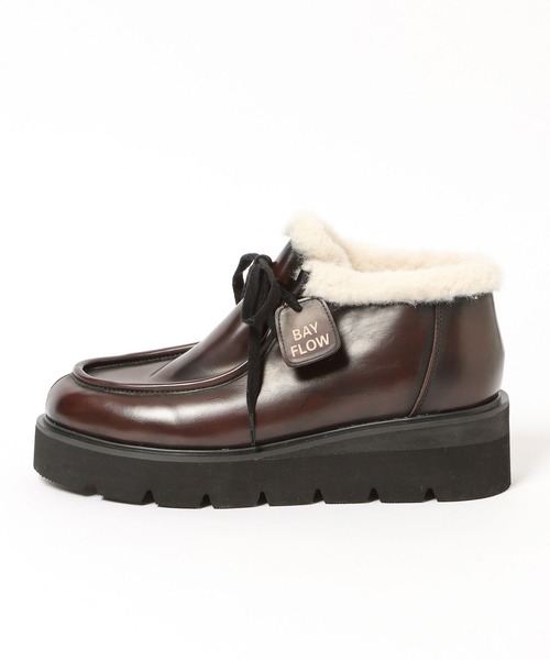 BAYFLOW（ベイフロー）の「[撥水加工・抗菌消臭機能付き]ボアアンクルブーツ（ブーツ・レディース・ダークブラウン/ベージュ系・MEDIUM/LARGE）」の3枚目の写真