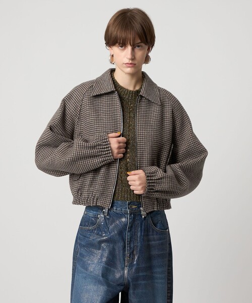 ASTRAET（アストラット）の「＜ASTRAET＞ハウンドトゥース ステンカラー ジップブルゾン（その他アウター・レディース・ブラウン系・0/1）」の2枚目の写真