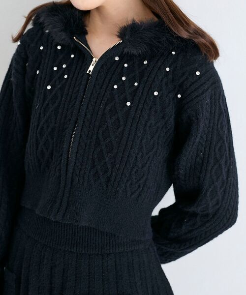 MAJESTIC LEGON（マジェスティックレゴン）の「キラキラフード付きニットパーカー（パーカー・レディース・アイボリー/ブラック/ベージュ/グレー・MEDIUM）」の3枚目の写真