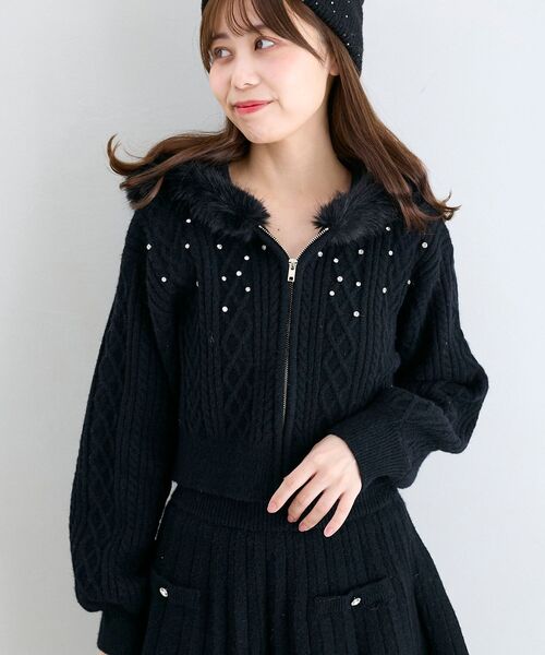 MAJESTIC LEGON（マジェスティックレゴン）の「キラキラフード付きニットパーカー（パーカー・レディース・アイボリー/ブラック/ベージュ/グレー・MEDIUM）」の10枚目の写真