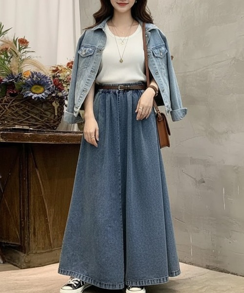 cammie(キャミー)の「裾スリットデニムワイドパンツ(デニムパンツ・レディース・インディゴブルー・L/M)」の3枚目の写真