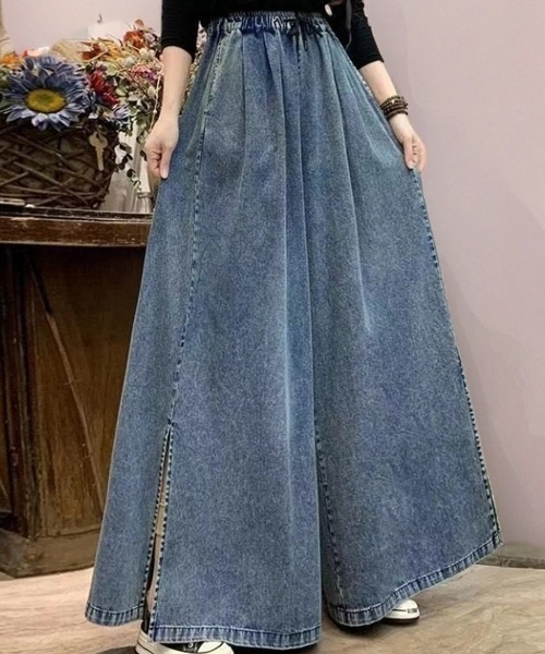 cammie(キャミー)の「裾スリットデニムワイドパンツ(デニムパンツ・レディース・インディゴブルー・L/M)」の6枚目の写真