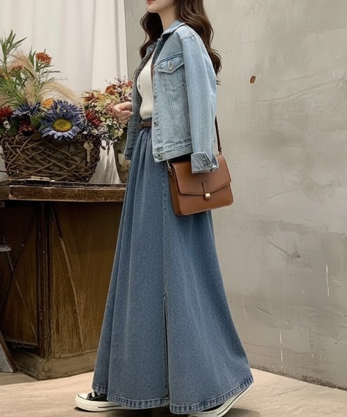 cammie(キャミー)の「裾スリットデニムワイドパンツ(デニムパンツ・レディース・インディゴブルー・L/M)」の4枚目の写真