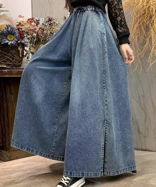 cammie(キャミー)の「裾スリットデニムワイドパンツ(デニムパンツ・レディース・インディゴブルー・L/M)」の9枚目の写真