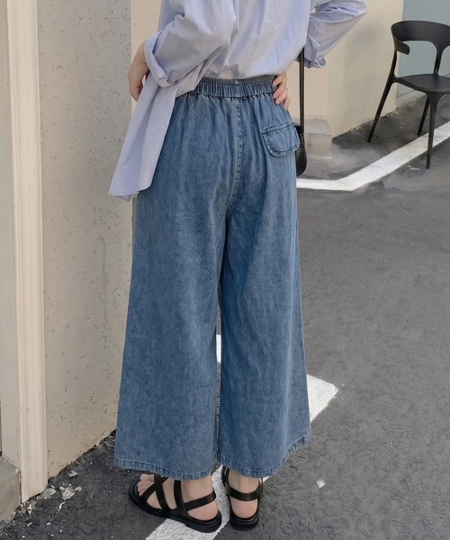 cammie(キャミー)の「裾スリットデニムワイドパンツ(デニムパンツ・レディース・インディゴブルー・L/M)」の8枚目の写真
