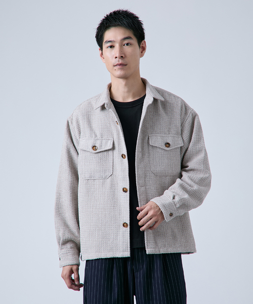 B.C STOCK（ベーセーストック）の「ツイードモール CPO シャツジャケット（シャツ/ブラウス・メンズ・ベージュ/レッド/ブラック・LARGE/MEDIUM）」の2枚目の写真