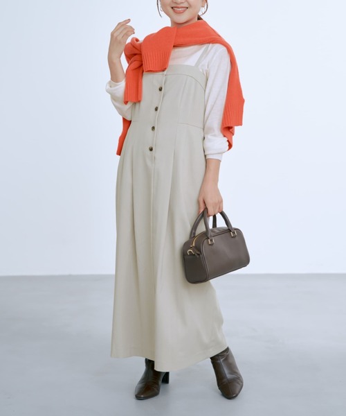 フロントボタンIラインジャンパースカート 【低身長・小柄女性