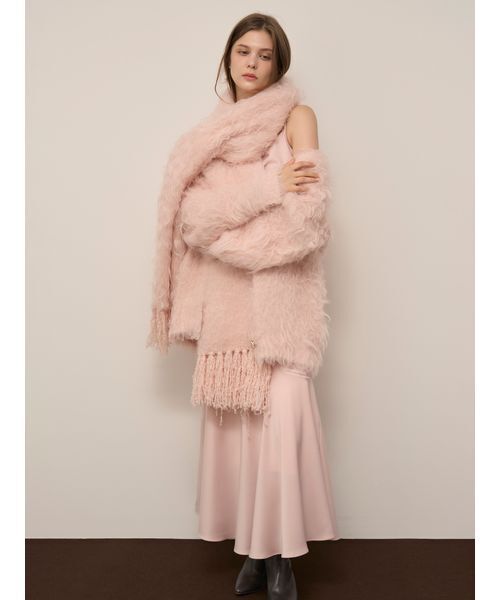 SNIDEL（スナイデル）の「ファーロングマフラー（マフラー・レディース・アイボリー/ライトピンク/ネイビー・F）」の6枚目の写真