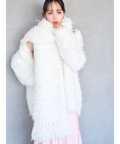 SNIDEL（スナイデル）の「ファーロングマフラー（マフラー・レディース・アイボリー/ライトピンク/ネイビー・F）」の17枚目の写真