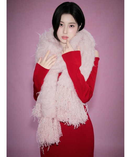 SNIDEL（スナイデル）の「ファーロングマフラー（マフラー・レディース・アイボリー/ライトピンク/ネイビー・F）」の3枚目の写真