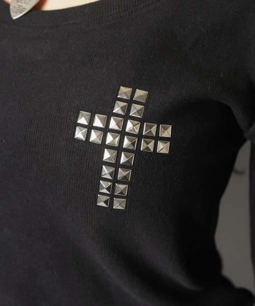 SPINNS(スピンズ)の「ギャル復活★スタッズが光る起毛テレコロンT(Tシャツ/カットソー・レディース・オフホワイト/杢グレー/ブラック・ONESIZE)」の12枚目の写真