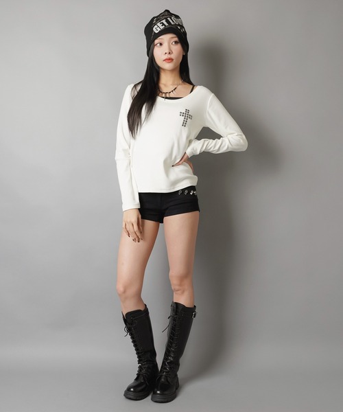 SPINNS(スピンズ)の「ギャル復活★スタッズが光る起毛テレコロンT(Tシャツ/カットソー・レディース・オフホワイト/杢グレー/ブラック・ONESIZE)」の21枚目の写真