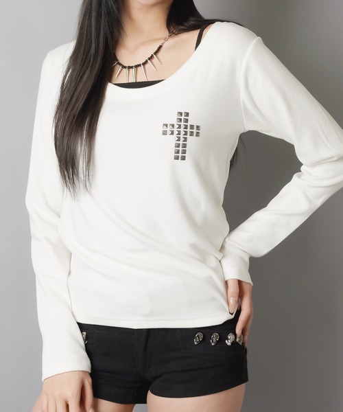 SPINNS(スピンズ)の「ギャル復活★スタッズが光る起毛テレコロンT(Tシャツ/カットソー・レディース・オフホワイト/杢グレー/ブラック・ONESIZE)」の20枚目の写真