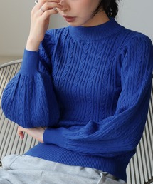 美品♡近年♡リブ ニット 切り替え ハイネック ニット パフスリーブ 小花柄 S HONEY MI HONEY｜立体フラワーニット｜レディース パフスリーブセーター