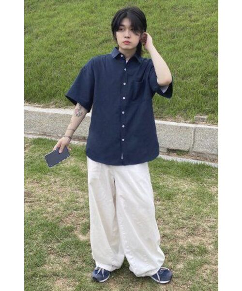 F.ILLUMINATE(フィルミネイト)の「CITYBOY BIG OVER OXFORD HALF SLEEVE SHIRT - NAVY(シャツ/ブラウス・レディース・その他・MEDIUM)」の14枚目の写真