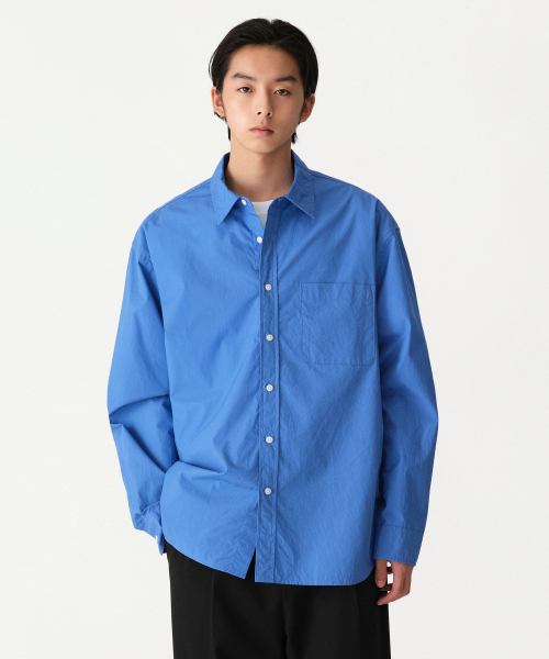 リラックスドウォッシュドポプリンシャツ[ダスティブルー]（シャツ