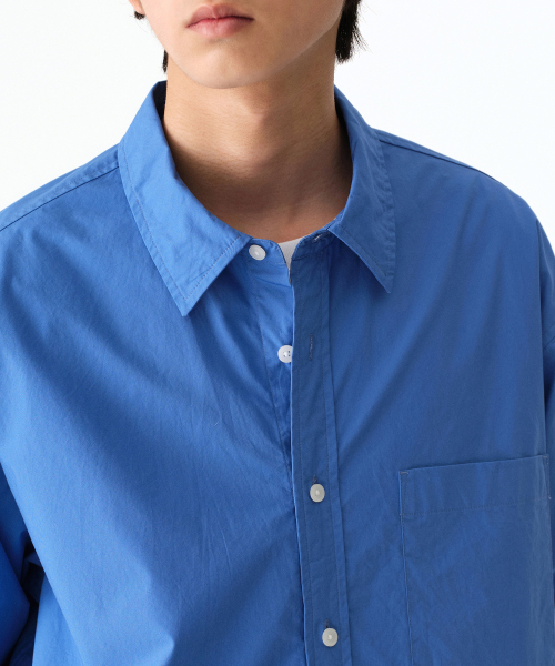 リラックスドウォッシュドポプリンシャツ[ダスティブルー]（シャツ