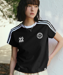 THE GREEN LAB（ザグリーンラボ）の「サッカーフットボール配色半袖Tシャツ[ブラック]（Tシャツ/カットソー）」