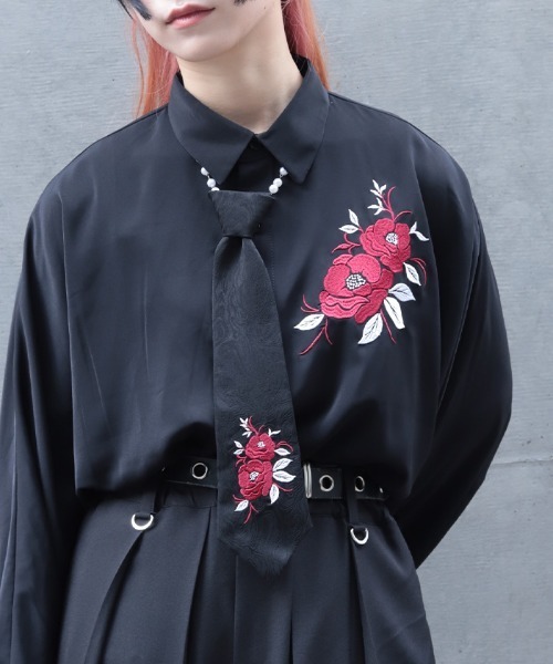 REZEN 刺繍リボン付き長袖ブラウス Lサイズ 椿刺繍シャツ（シャツ/ブラウス）｜REZEN（リゼン）のファッション通販