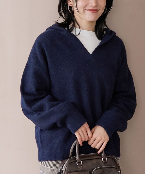 coen(コーエン)の「フラッフィーフーディ ウォッシャブルニット(WEB限定カラーあり)(ニット/セーター・レディース・オフホワイト/ライトブルー/ネイビー/ダークグレー・L/M)」の1枚目の写真