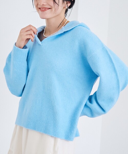 coen(コーエン)の「フラッフィーフーディ ウォッシャブルニット(WEB限定カラーあり)(ニット/セーター・レディース・オフホワイト/ライトブルー/ネイビー/ダークグレー・L/M)」の4枚目の写真