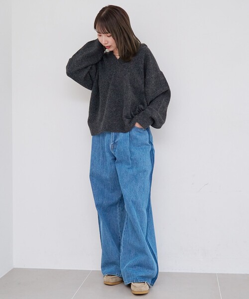 coen(コーエン)の「フラッフィーフーディ ウォッシャブルニット(WEB限定カラーあり)(ニット/セーター・レディース・オフホワイト/ライトブルー/ネイビー/ダークグレー・L/M)」の16枚目の写真