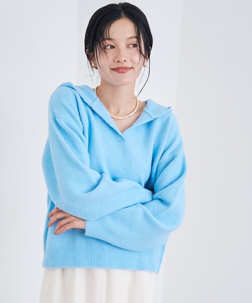 coen(コーエン)の「フラッフィーフーディ ウォッシャブルニット(WEB限定カラーあり)(ニット/セーター・レディース・オフホワイト/ライトブルー/ネイビー/ダークグレー・L/M)」の18枚目の写真