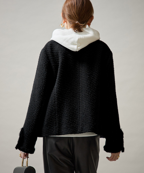 VERMEIL par iena(ヴェルメイユパーイエナ)の「Wool Tweed ジャケット(ノーカラージャケット・レディース・ブラック・36/38)」の3枚目の写真