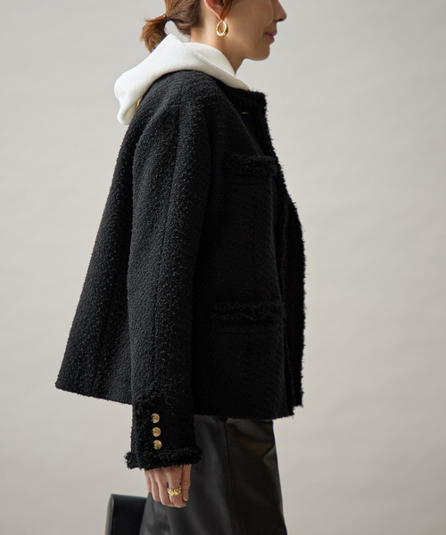 VERMEIL par iena(ヴェルメイユパーイエナ)の「Wool Tweed ジャケット(ノーカラージャケット・レディース・ブラック・36/38)」の4枚目の写真