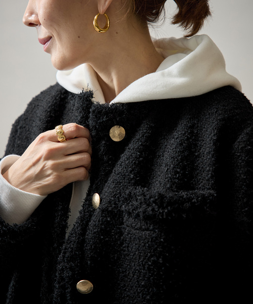 VERMEIL par iena(ヴェルメイユパーイエナ)の「Wool Tweed ジャケット(ノーカラージャケット・レディース・ブラック・36/38)」の5枚目の写真