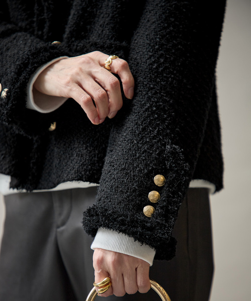 VERMEIL par iena(ヴェルメイユパーイエナ)の「Wool Tweed ジャケット(ノーカラージャケット・レディース・ブラック・36/38)」の6枚目の写真