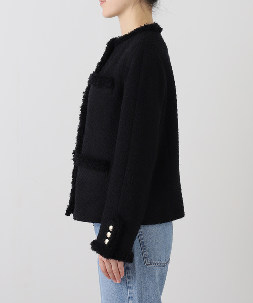 VERMEIL par iena(ヴェルメイユパーイエナ)の「Wool Tweed ジャケット(ノーカラージャケット・レディース・ブラック・36/38)」の12枚目の写真