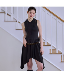 Sleeveless Hood Mini Dress [Black]