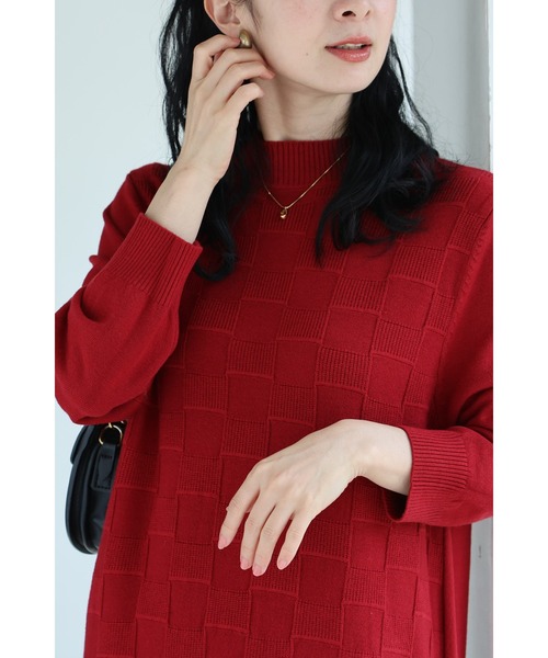 cawaii(カワイイ)の「ブロックチェック浮かぶ裾フリンジニットミディアムワンピース(ワンピース・レディース・レッド・FREE)」の19枚目の写真