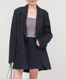 DAY CLOSET | 【セットアップ/肩パッド・ぺチパンツ付き/バックゴム】オンオフ問わず使える。長袖テーラードジャケット+ミニスカート+クロシェ編みストール ３点セット レディース(セットアップ)