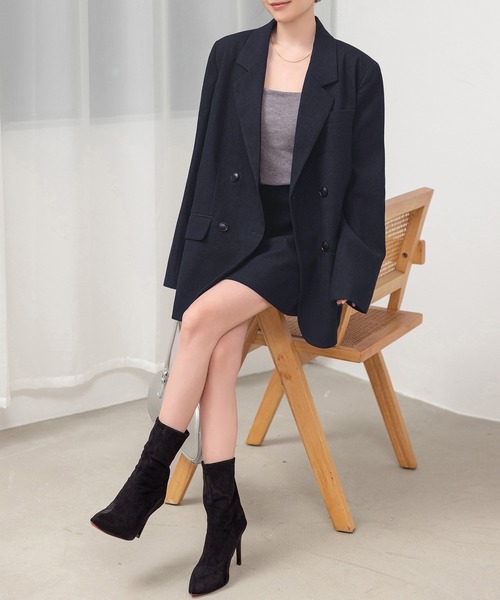 DAY CLOSET（デイ クローゼット）の「【セットアップ/肩パッド・ぺチパンツ付き/バックゴム】オンオフ問わず使える。長袖テーラードジャケット+ミニスカート+クロシェ編みストール ３点セット レディース（セットアップ・レディース・ブラック/ダークブラウン/ダークネイビー・S/M）」の21枚目の写真