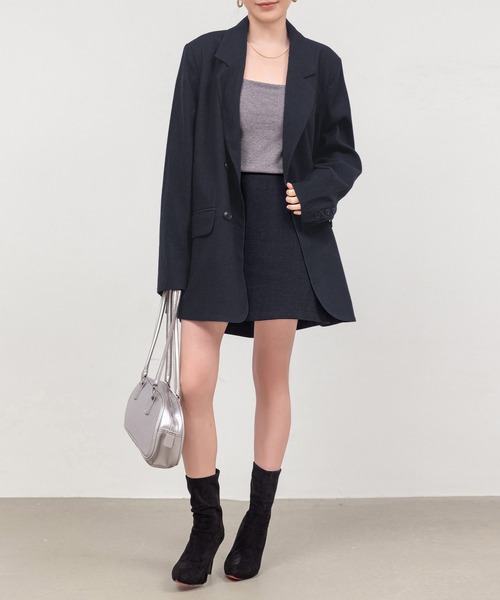 DAY CLOSET（デイ クローゼット）の「【セットアップ/肩パッド・ぺチパンツ付き/バックゴム】オンオフ問わず使える。長袖テーラードジャケット+ミニスカート+クロシェ編みストール ３点セット レディース（セットアップ・レディース・ブラック/ダークブラウン/ダークネイビー・S/M）」の22枚目の写真