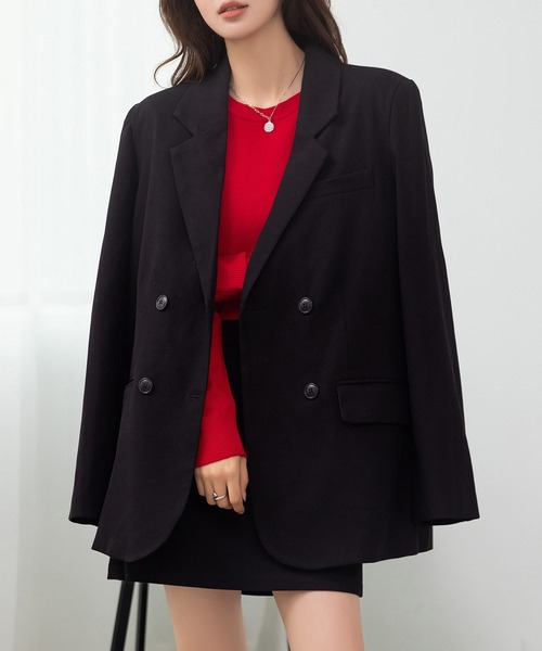 DAY CLOSET（デイ クローゼット）の「【セットアップ/肩パッド・ぺチパンツ付き/バックゴム】オンオフ問わず使える。長袖テーラードジャケット+ミニスカート+クロシェ編みストール ３点セット レディース（セットアップ・レディース・ブラック/ダークブラウン/ダークネイビー・S/M）」の4枚目の写真