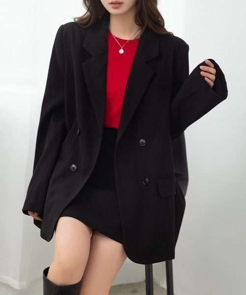 DAY CLOSET（デイ クローゼット）の「【セットアップ/肩パッド・ぺチパンツ付き/バックゴム】オンオフ問わず使える。長袖テーラードジャケット+ミニスカート+クロシェ編みストール ３点セット レディース（セットアップ・レディース・ブラック/ダークブラウン/ダークネイビー・S/M）」の5枚目の写真