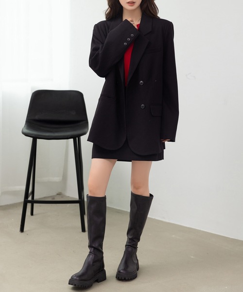 DAY CLOSET（デイ クローゼット）の「【セットアップ/肩パッド・ぺチパンツ付き/バックゴム】オンオフ問わず使える。長袖テーラードジャケット+ミニスカート+クロシェ編みストール ３点セット レディース（セットアップ・レディース・ブラック/ダークブラウン/ダークネイビー・S/M）」の9枚目の写真