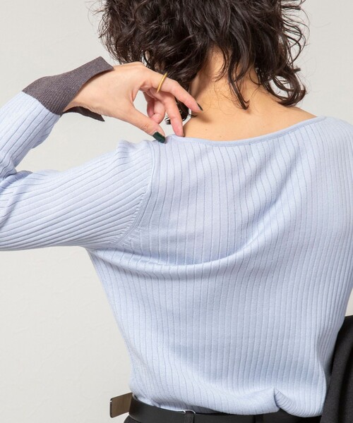 NOLLEY’S Sophi（ノーリーズソフィ）の「《手洗い可能》ウール混ワイドリブ袖口配色プルオーバー（ニット/セーター・レディース・ダークネイビー/サックスブルー/グレー・38）」の8枚目の写真