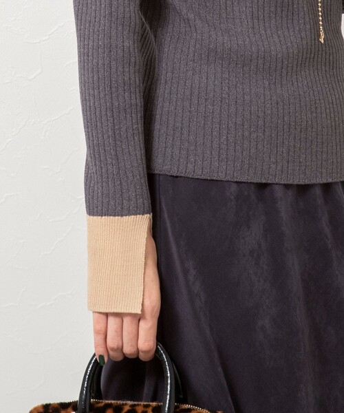 NOLLEY’S Sophi（ノーリーズソフィ）の「《手洗い可能》ウール混ワイドリブ袖口配色プルオーバー（ニット/セーター・レディース・ダークネイビー/サックスブルー/グレー・38）」の10枚目の写真